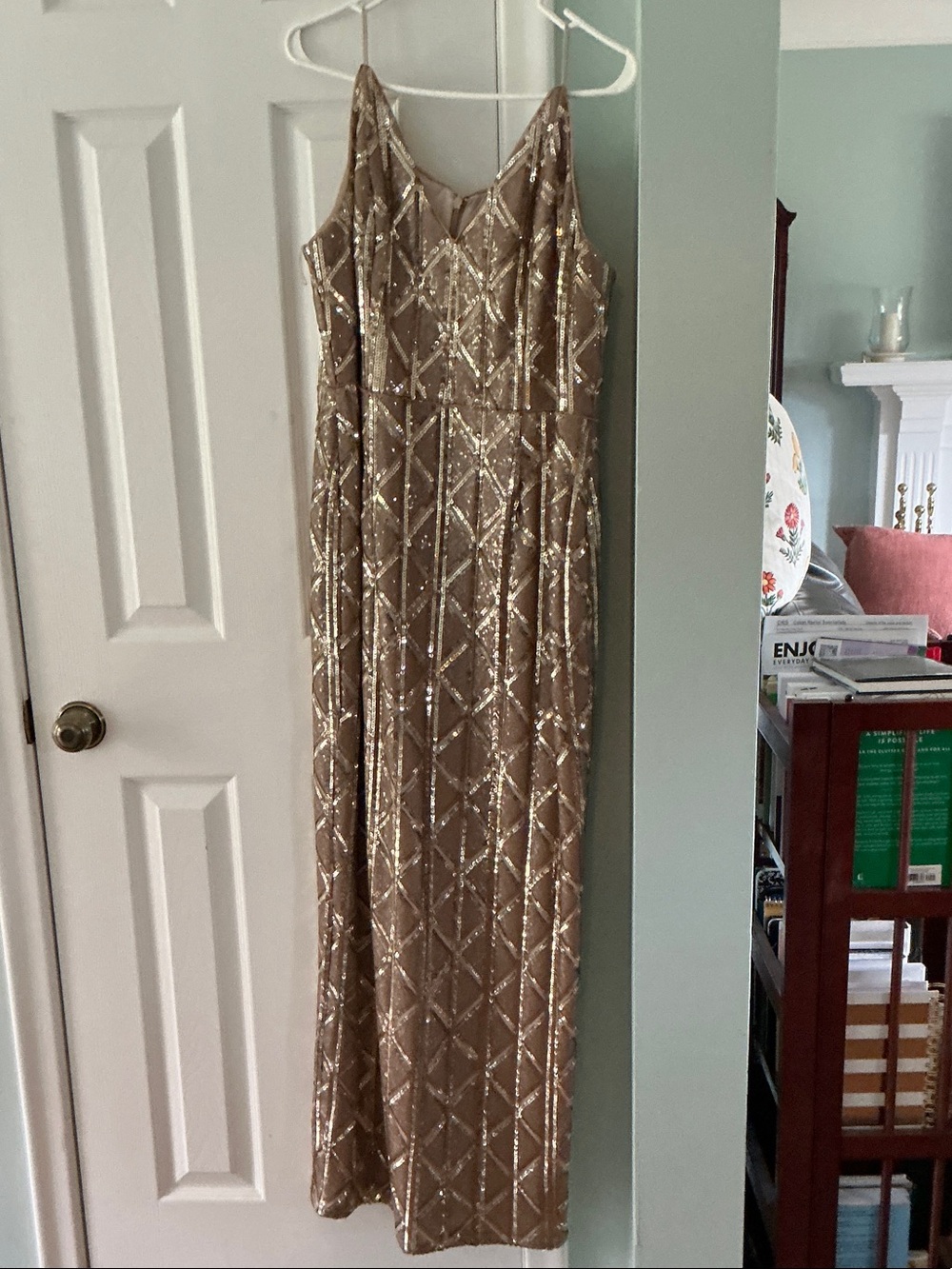 Adrianna Papell Gold Sequin Geometric Prom Gown
